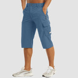 Herren 3/4 Cargo-Shorts mit Reißverschlusstaschen und Gürtelschlaufen in Hellblau