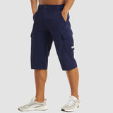 Herren 3/4 Cargo-Shorts mit Reißverschlusstaschen und Gürtelschlaufen in Dunkelblau