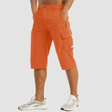 Herren 3/4 Cargo-Shorts mit Reißverschlusstaschen und Gürtelschlaufen in Orange