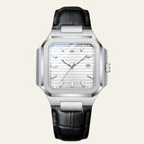Herren Armbanduhr Eckig mit Lederarmband in Grau