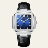 Herren Armbanduhr Eckig mit Lederarmband in Blau