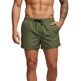 Herren Badeshorts mit elastischem Bund und Kordelzug in Olivegrün