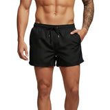 Herren Badeshorts mit elastischem Bund und Kordelzug in Schwarz