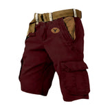 Herren Cargo Shorts mit Gürtel und Yellowstone Logo und Beintaschen in Rot