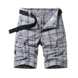 Herren Cargo Shorts mit Karomuster und Gürtel und Beintaschen in Grau