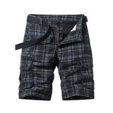 Herren Cargo Shorts mit Karomuster und Gürtel und Beintaschen in Schwarz