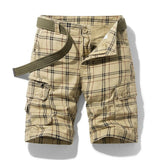 Herren Cargo Shorts mit Karomuster und Gürtel und Beintaschen in Khaki