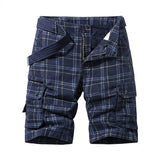 Herren Cargo Shorts mit Karomuster und Gürtel und Beintaschen in Blau