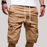 Herren Cargo Shorts mit Kordelzugbund und Mehreren Taschen in Khaki