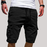 Herren Cargo Shorts mit Kordelzugbund und Mehreren Taschen in Schwarz