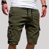 Herren Cargo Shorts mit Kordelzugbund und Mehreren Taschen in Dunkelgrün
