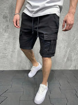 Herren Cargo Shorts mit Kordelzugbund und Pattentaschen in Schwarz