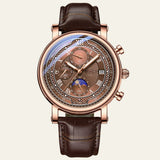 Herren Chronograph Uhr mit Lederarmband Elegant in Bronze