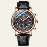 Herren Chronograph Uhr mit Lederarmband Elegant in Gold
