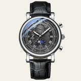Herren Chronograph Uhr mit Lederarmband Elegant in Silber