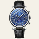 Herren Chronograph Uhr mit Lederarmband Elegant in Blau