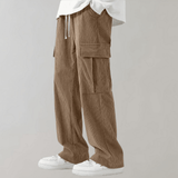 Herren Cord Cargo Hose weit mit Kordelzug in Khaki