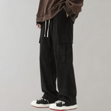 Herren Cord Cargo Hose weit mit Kordelzug in Schwarz