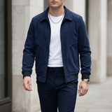 Herren Cordjacke mit Reißverschluss und gerippten Bündchen in Dunkelblau