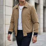 Herren Cordjacke mit Reißverschluss und gerippten Bündchen in Khaki