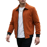 Herren Cordjacke mit Reißverschluss und gerippten Bündchen in Orange