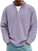 Niklas | Herren Gerippter Half-Zip Stehkragen Pullover Sweatshirt in Violett