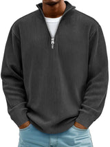 Niklas | Herren Gerippter Half-Zip Stehkragen Pullover Sweatshirt in Schwarz