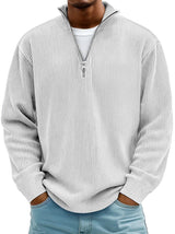 Niklas | Herren Gerippter Half-Zip Stehkragen Pullover Sweatshirt in Weiß