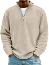 Niklas | Herren Gerippter Half-Zip Stehkragen Pullover Sweatshirt in Khaki