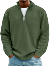 Niklas | Herren Gerippter Half-Zip Stehkragen Pullover Sweatshirt in Armeegrün