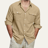 Herren Hemd mit Knopfleiste und zwei Brusttaschen mit Patte in Beige