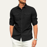 Herren Hemd mit Knopfleiste und zwei Brusttaschen mit Patte in Schwarz