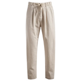 Herren Hose mit Faltenbund, Kordelzug und Reißverschluss in Beige
