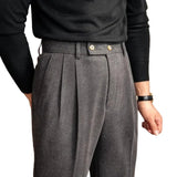 Herren Hose mit hohem Bund und Bundfalte in Grau