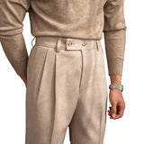 Herren Hose mit hohem Bund und Bundfalte in Beige