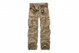 Herren Hose mit Mehrfachen Aufgesetzten Taschen und Gürtelstruktur in Khaki