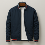 Herren Jacke mit Stehkragen, Reißverschluss und gerippten Bündchen in Marineblau