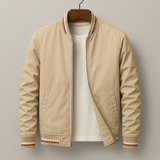 Herren Jacke mit Stehkragen, Reißverschluss und gerippten Bündchen in Beige