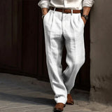 Maximilian | Herren Klassische Plissierte Elegante Leinenhose Lang in Weiß