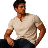 Herren Kurzarm Oberteil mit Drei Knopf Leiste in Beige