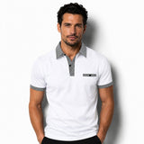 Herren-Kurzarm-Poloshirt mit gemustertem Besatz in Weiß
