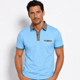 Herren-Kurzarm-Poloshirt mit gemustertem Besatz in Blau