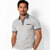 Herren-Kurzarm-Poloshirt mit gemustertem Besatz in Grau