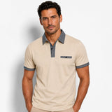 Herren-Kurzarm-Poloshirt mit gemustertem Besatz in Beige