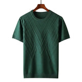 Herren Kurzarm Strickoberteil mit geometrischem V Muster in Grün