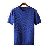 Herren Kurzarm Strickoberteil mit geometrischem V Muster in Königsblau