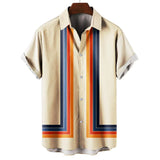 Herren Kurzarmhemd mit geometrischem Streifenpanel in Beige