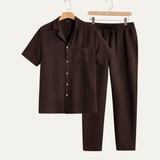 Herren Kurzarmhemd und Hose Set in Braun