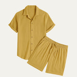 Herren Kurzarmhemd und Shorts Set in Senfgelb