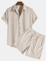 Herren Kurzarmhemd und Shorts Set in Beige